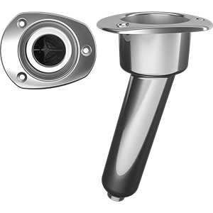Mate Series Stainless Steel 15&deg; Rod & Cup Holder - Drain - Oval Top