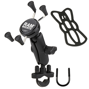RAM Mount Handlebar Rail Mount w/Zinc Coated U-Bolt Base and Universal X-Grip&reg; Cell/iPhone Cradle