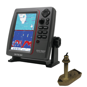 SI-TEX SVS-760CF Dual Frequency Chartplotter/Sounder w/ Navionics+ Flexible Coverage & 307/50/200T 8P Transducer