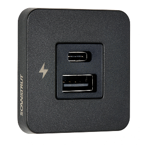 Scanstrut TILE USB-A/USB-C Interior Charging Socket - 12/24V - Black Bezel