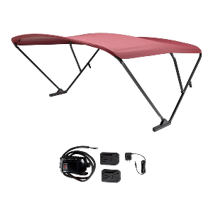 SureShade Battery Powered Bimini - Black Anodized Frame & Burgundy Fabric