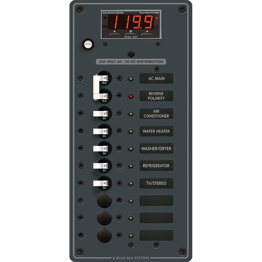 Blue Sea 8506 Breaker Panel - AC Main + 8 Positios (European) - White