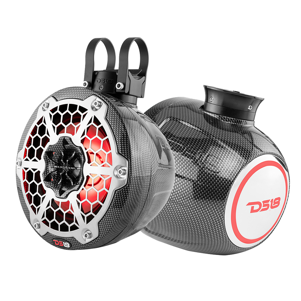 DS18 HYDRO 6.5" Compact Wakeboard Pod Tower Speaker w/RGB LED Lights - 375W - Black Carbon Fiber