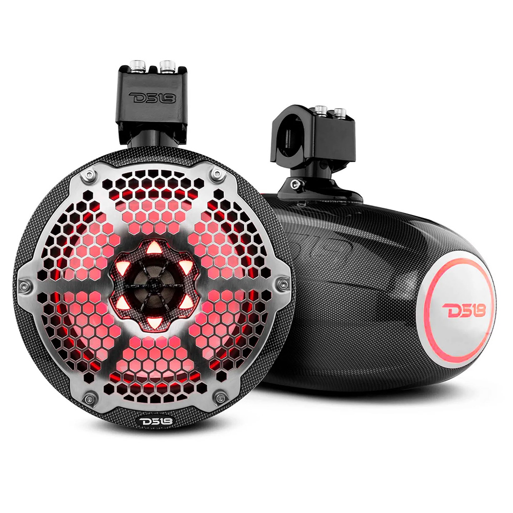 DS18 X Series HYDRO 8" Wakeboard Pod Tower Speaker w/RGB LED Light - 425W - Black Carbon Fiber