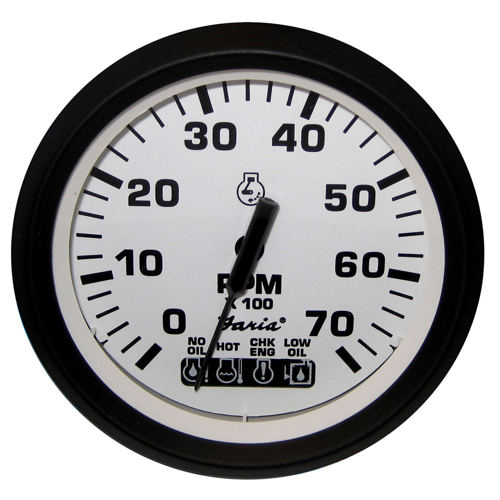 Faria Euro White 4" Tachometer w/ SystemCheck Indicator 7000 RPM (Gas) (Johnson / Evinrude Outboard)