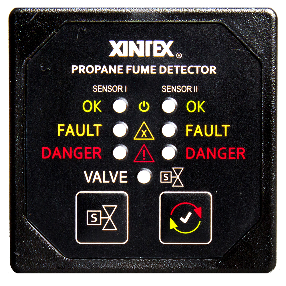 Fireboy-Xintex Propane Fume Detector & Alarm w/2 Plastic Sensors & Solenoid Valve - Square Black Bezel Display