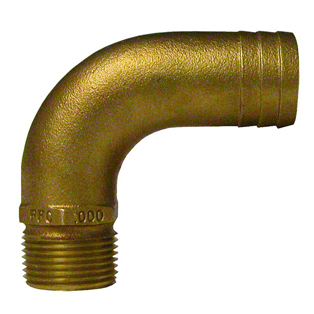 GROCO 1-1/4" NPT x 1-1/2" ID Bronze Full Flow 90° Elbow Pipe to Hose Fitting