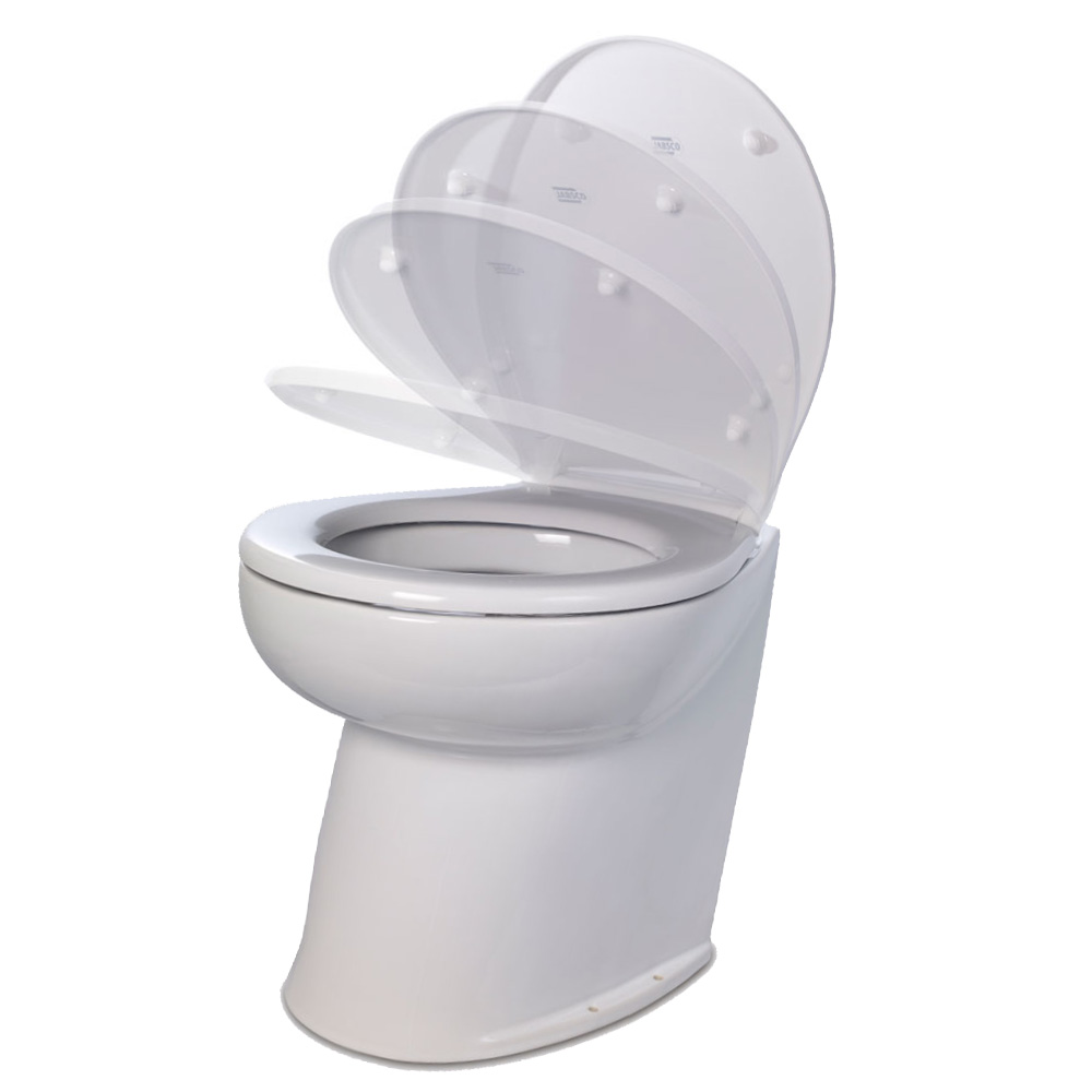 Jabsco Deluxe Flush 14" Angled Back 12V Freshwater Electric Marine Toilet w/Solenoid Valve & Soft Close Lid