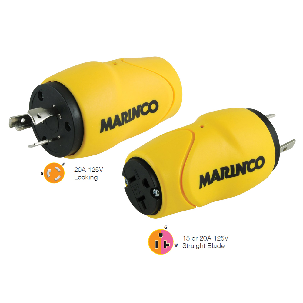 Marinco Straight Adapter 20Amp Locking Male Plug to 15Amp Straight Female Adapter