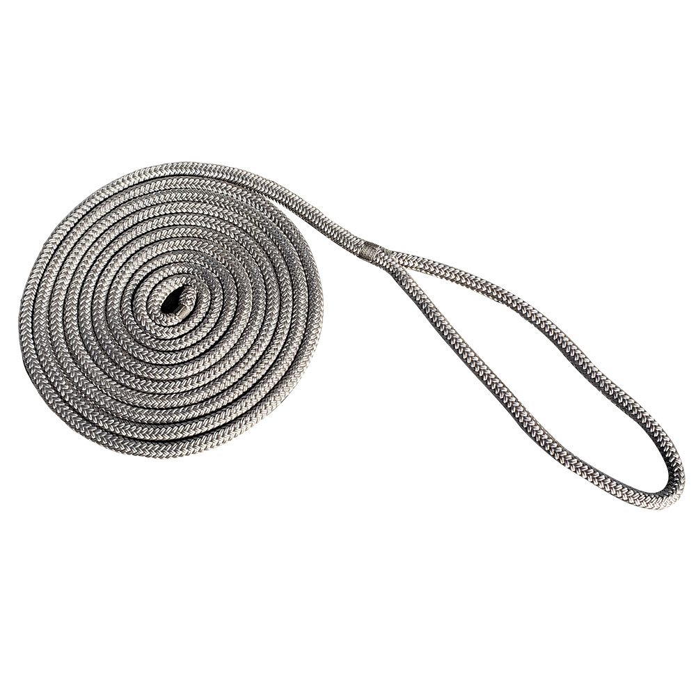 New England Rope 3/8" x 15' Nylon Double Braid Dock Line - Grey