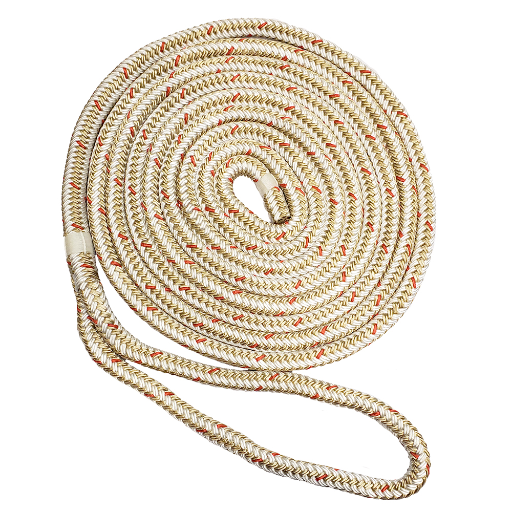 New England Ropes 5/8" Double Braid Dock Line - White/Gold w/Tracer - 15'