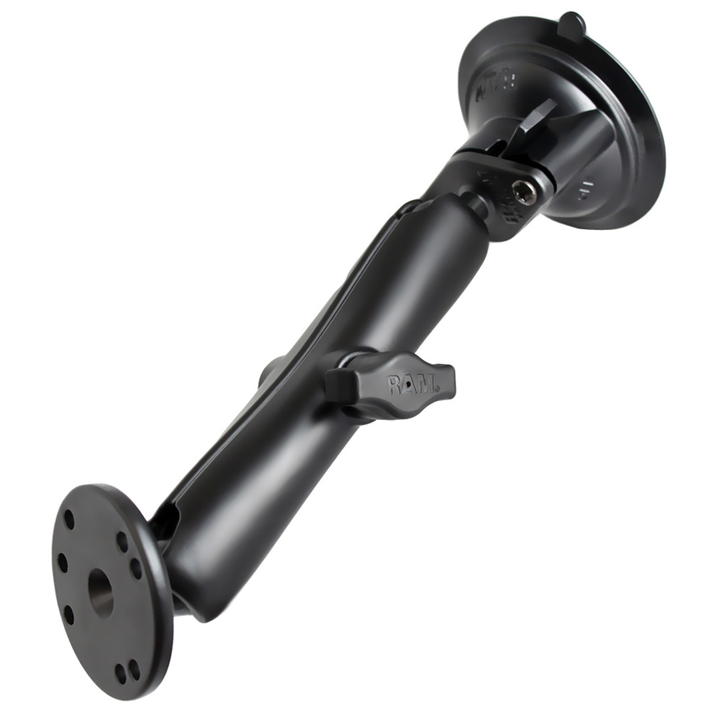 RAM Mount Twist Lock Suction Cup Mount w/Long Double Socket Arm & 2.5" Round Base - AMPS Hole Pattern (9" Length)