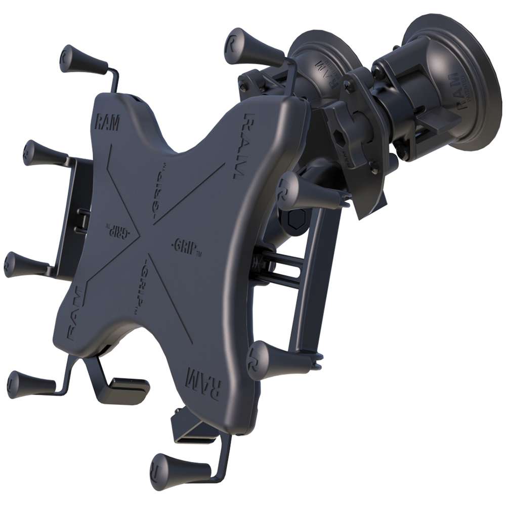 RAM Mount Dual Articulating Suction Cup w/Medium Length Double Socket Arm & Universal X-Grip® Cradle f/12" Large Tablets