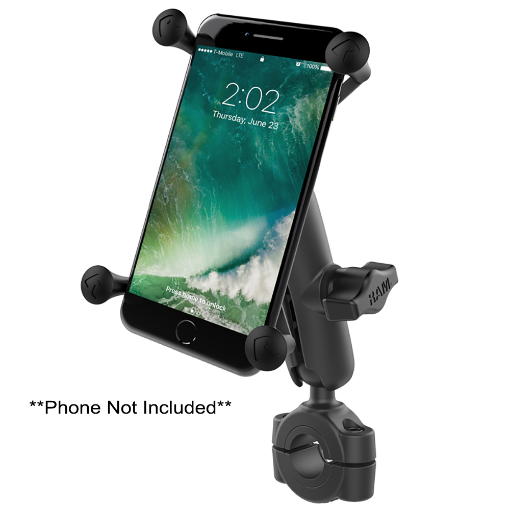 RAM Mount RAM® Torque™ 3/4" - 1" Diameter Handlebar/Rail Base with 1" Ball, Medium Arm and X-Grip® for Larger Phones