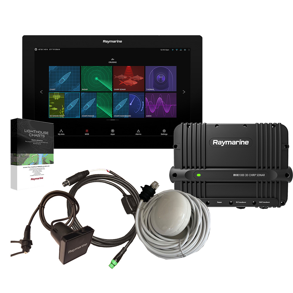 Raymarine Axiom XL 16 & RVX1000 Bundle Pack w/GA200 GPS Antenna, RCR-SD Card Reader, External Alarm Module, Alarm/Video Input Cable & LightHouse Charts North America Chart Card