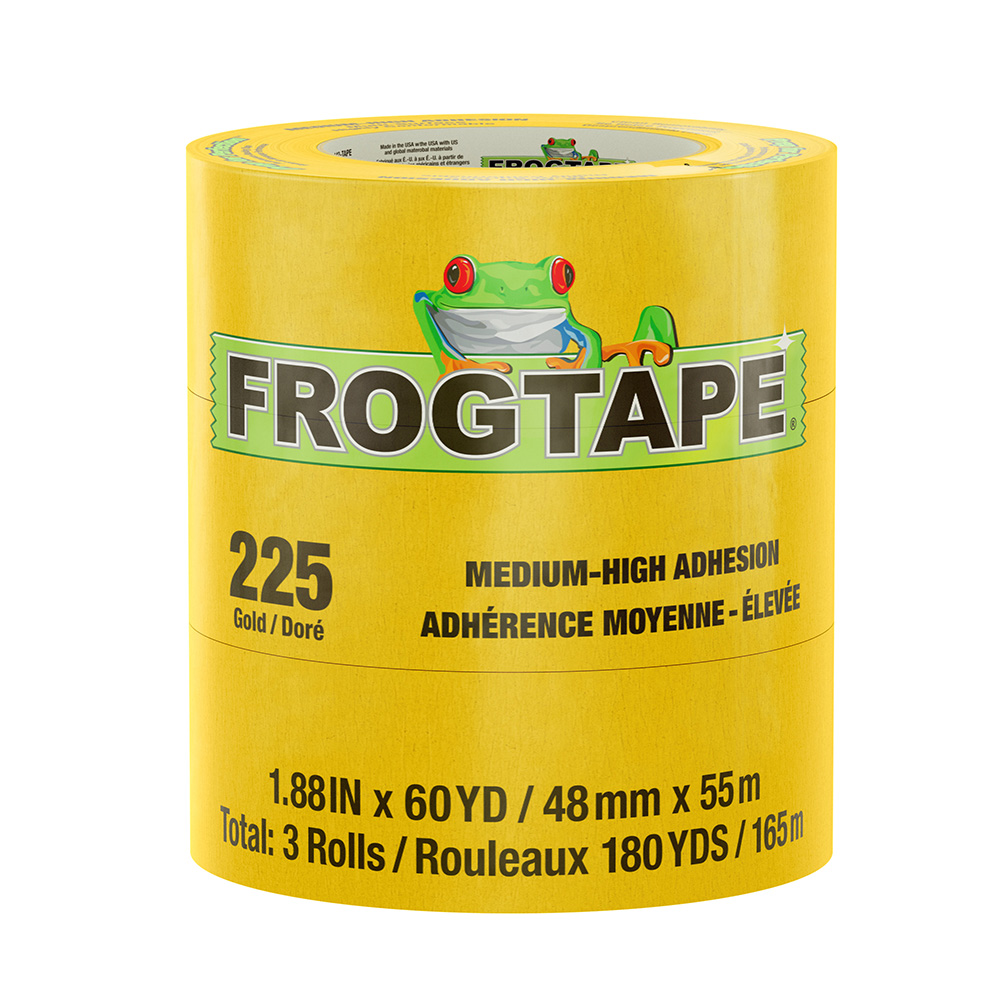 FrogTape CP 225 Medium-High Adhesion Masking Tape - 48MM x 55M x 3-Pack - Gold - Rated for 225°F