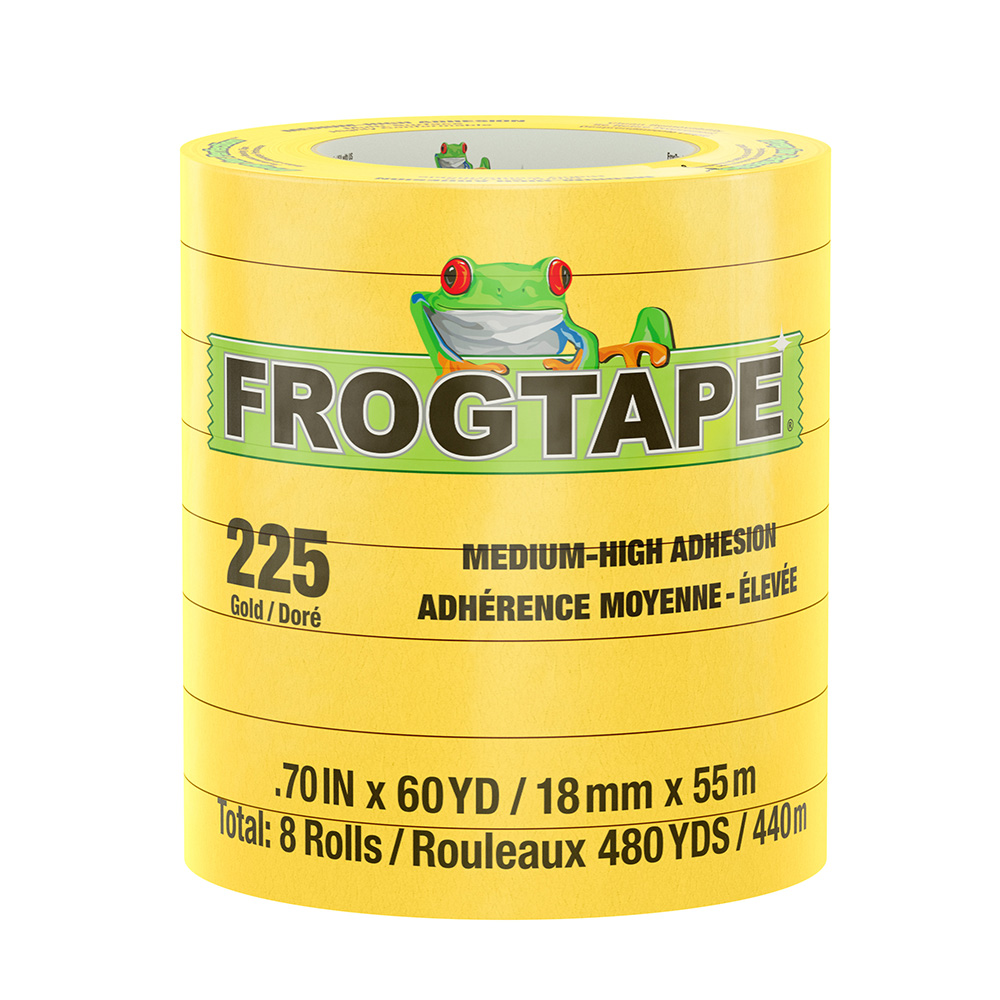 FrogTape CP 225 Medium-High Adhesion Masking Tape - 18MM x 55M x 8-Pack - Gold - Rated for 225°F